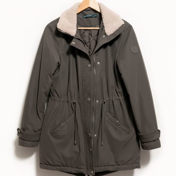 Ralph Lauren Women Green Quilted Jacket Faux Sherpa Collar (L Size) EST MCMLXVII - Picture 2 of 12